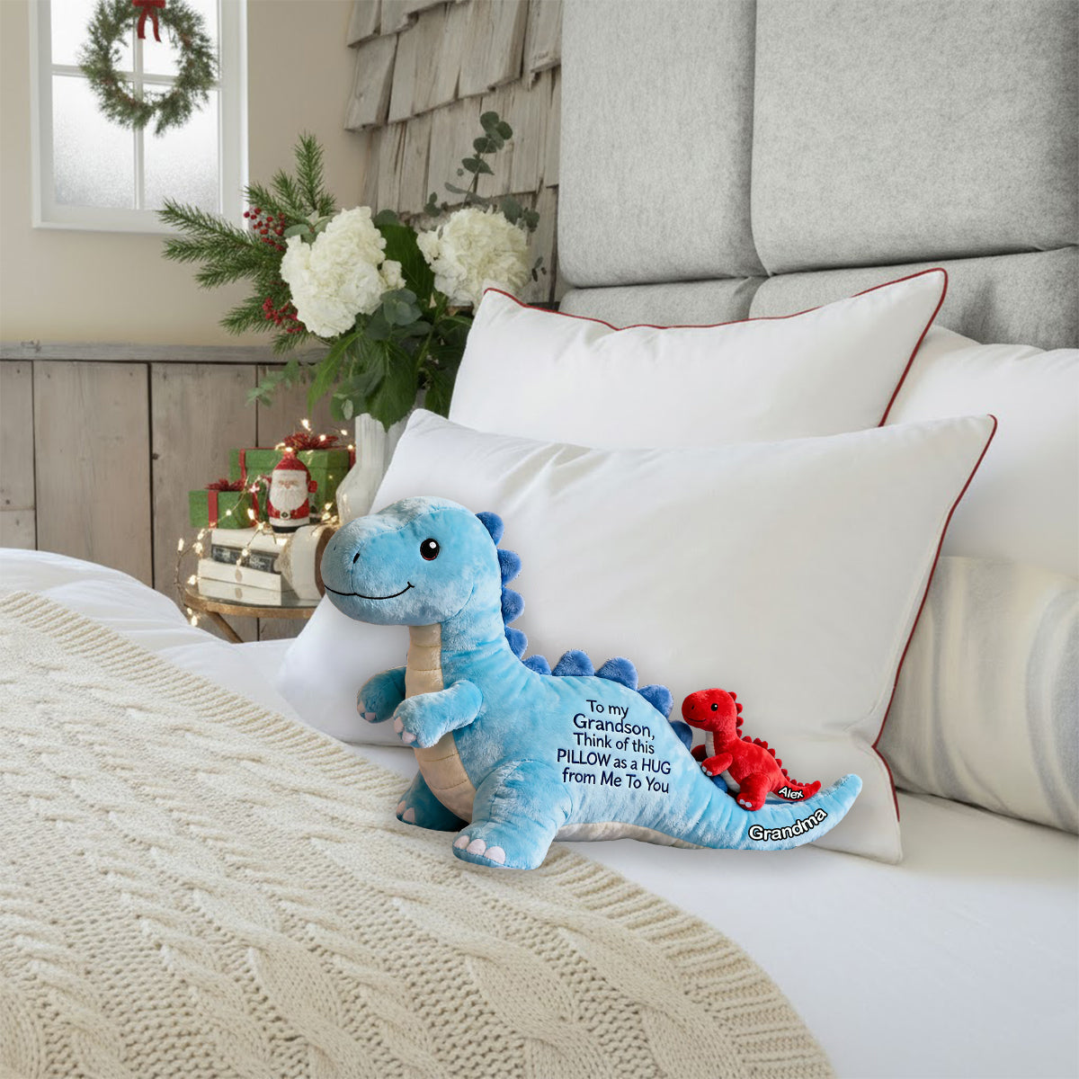 Für meinen Enkel – personalisiertes Kissen in Kinderform aus Kunstfell