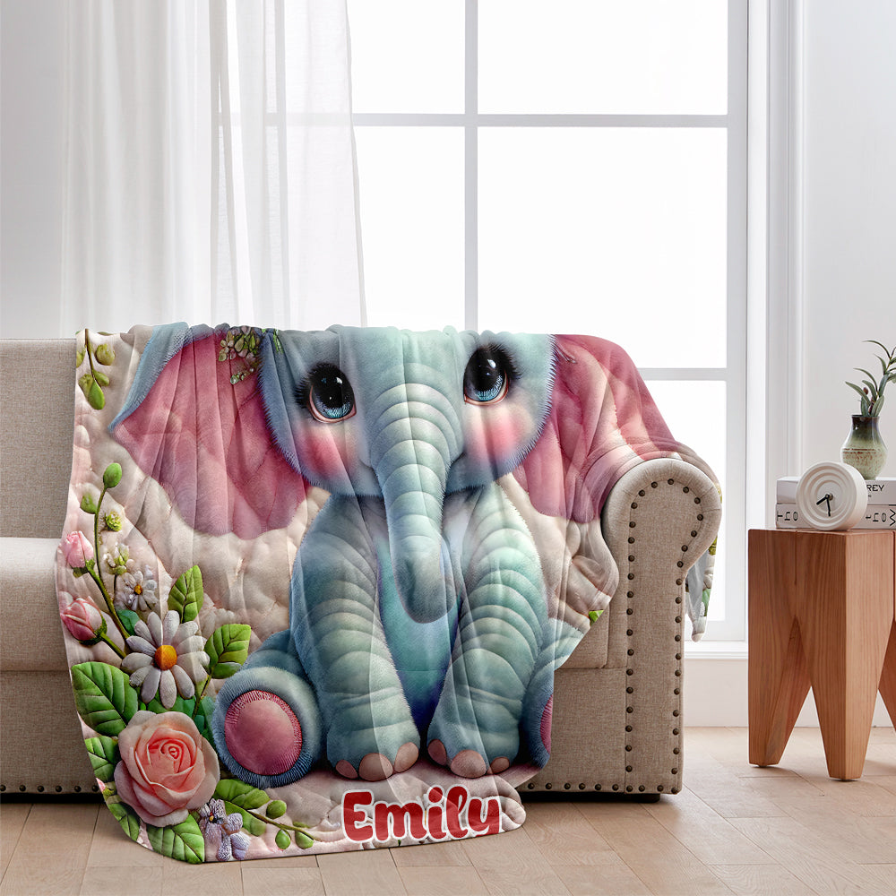 Adorable Elephant - Personalized Elephant Blanket