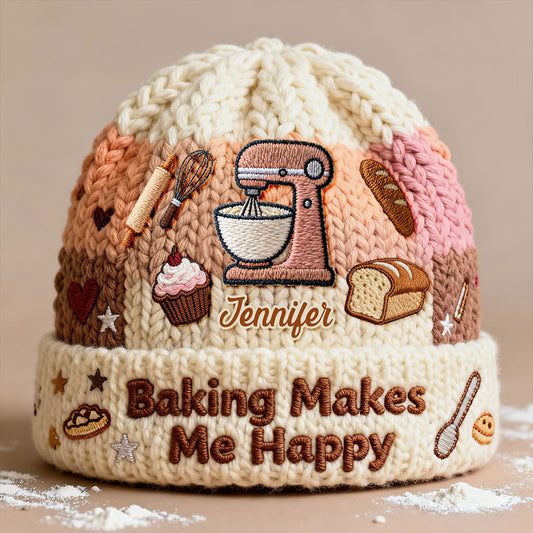 Baking Makes Me Happy - Personalized Baking Beanie Hat
