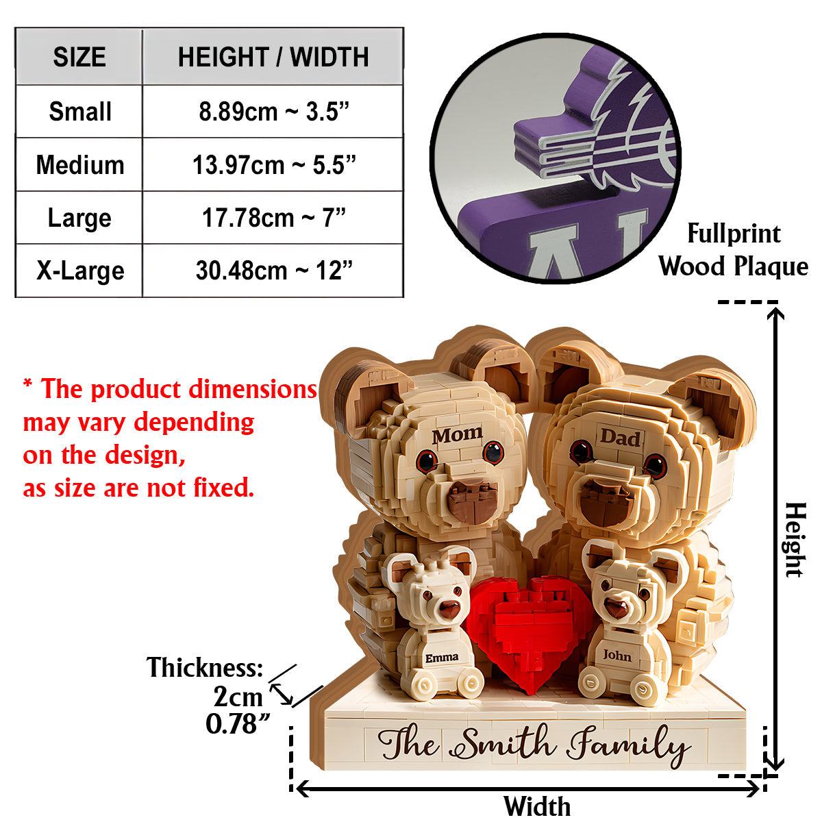 Liebevolle Bärenfamilie – personalisierte, individuell geformte Holzplakette