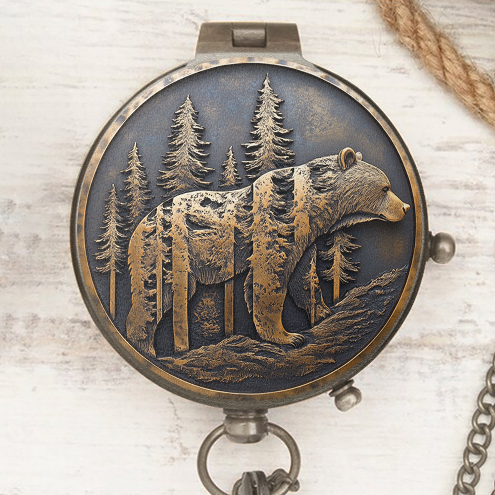 Und hinein in den Wald gehe ich, Campingbär - personalisierter Campingkompass
