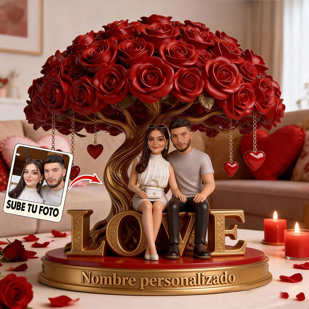 Figura De Pareja Personalizada Bajo Un Árbol De Rosas - Placa Acrílica Personalizada Con Forma Personalizada Para Pareja