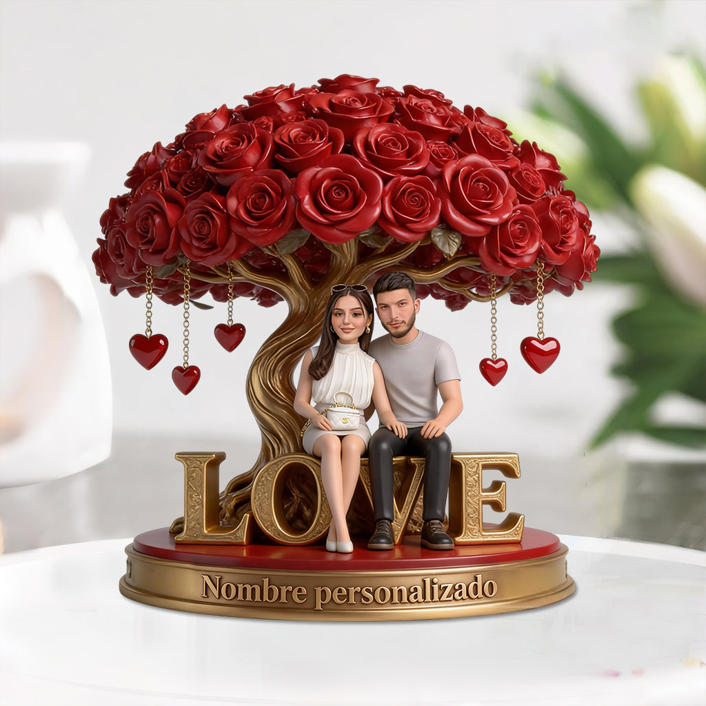 Figura De Pareja Personalizada Bajo Un Árbol De Rosas - Placa Acrílica Personalizada Con Forma Personalizada Para Pareja