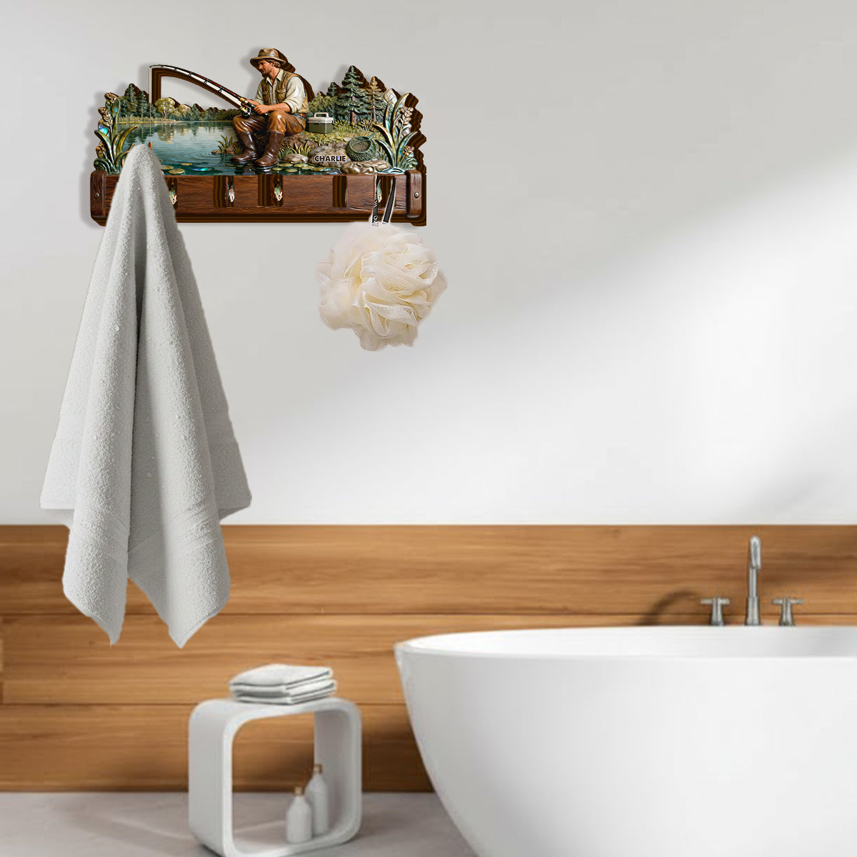 Anglerleben – Personalisierter Hängeorganizer in Angelform