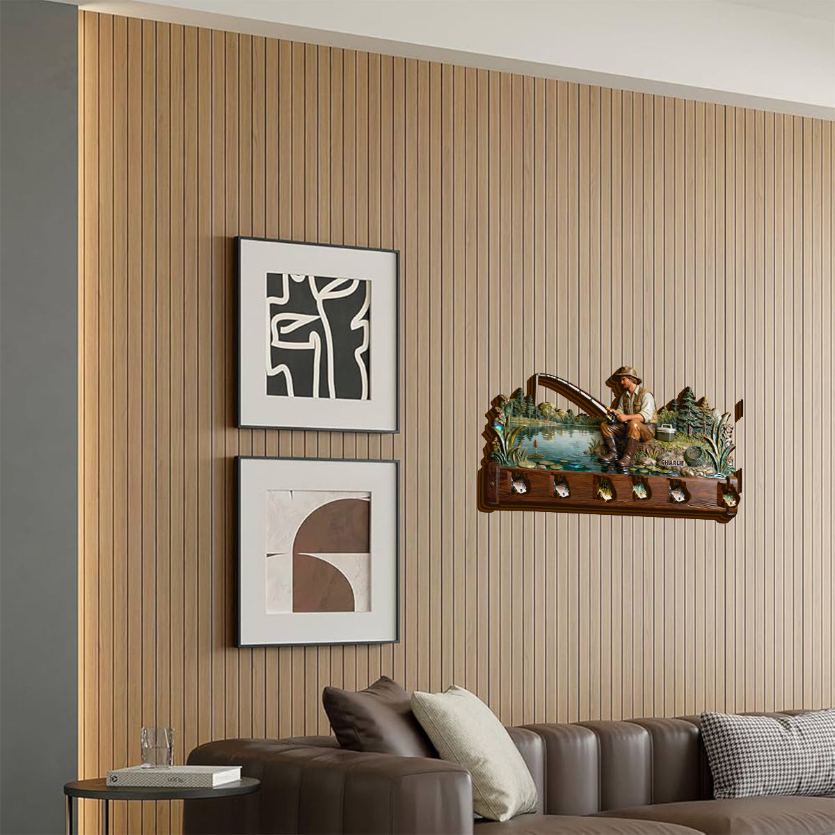 Anglerleben – Personalisierter Hängeorganizer in Angelform