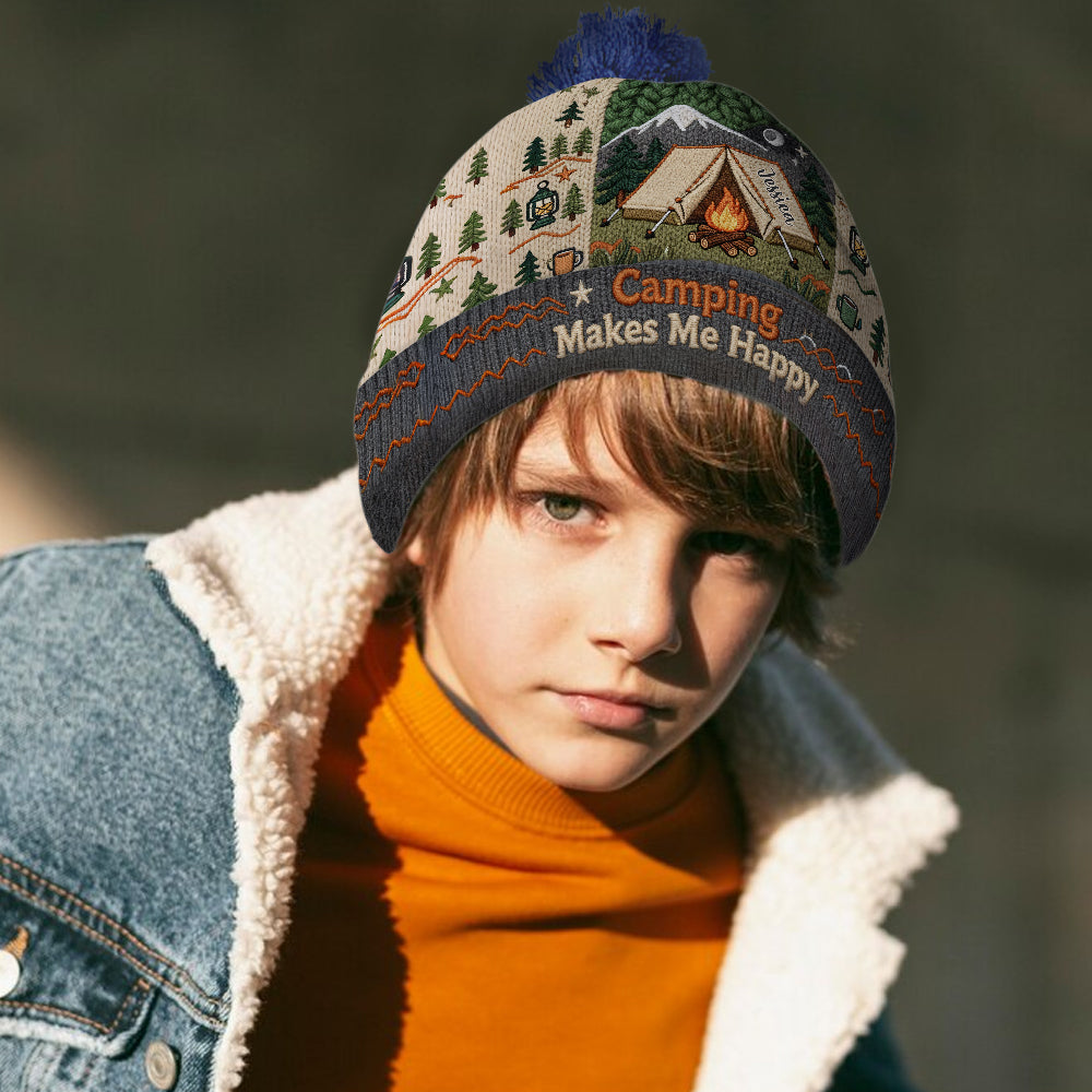 Camping Makes Me Happy - Personalized Camping Beanie Hat
