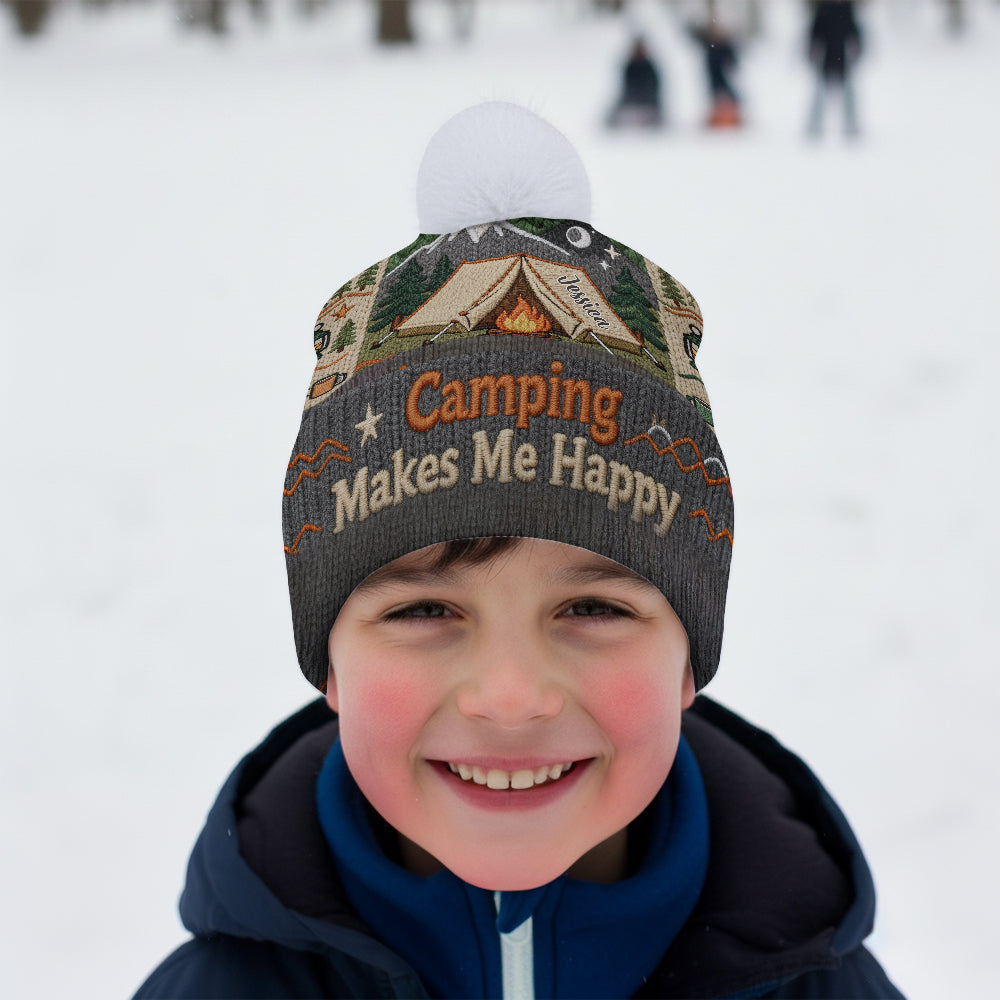 Camping Makes Me Happy - Personalized Camping Beanie Hat