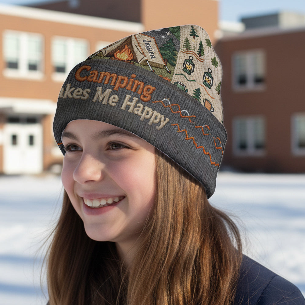 Camping Makes Me Happy - Personalized Camping Beanie Hat