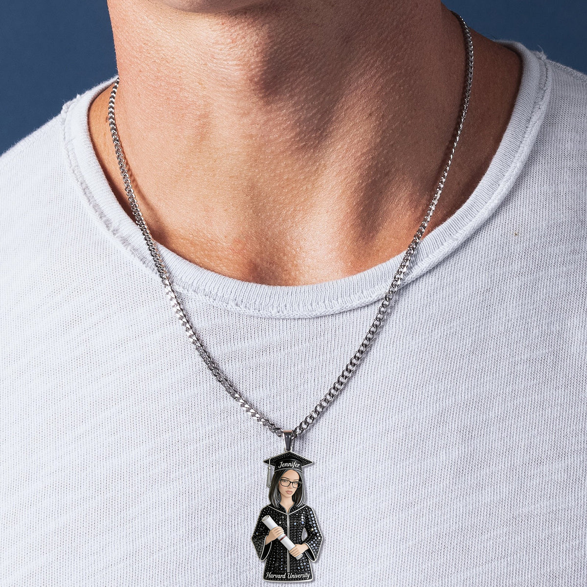 Grad 2026 - Personalized Graduation Shaped Metal Pendant Necklace