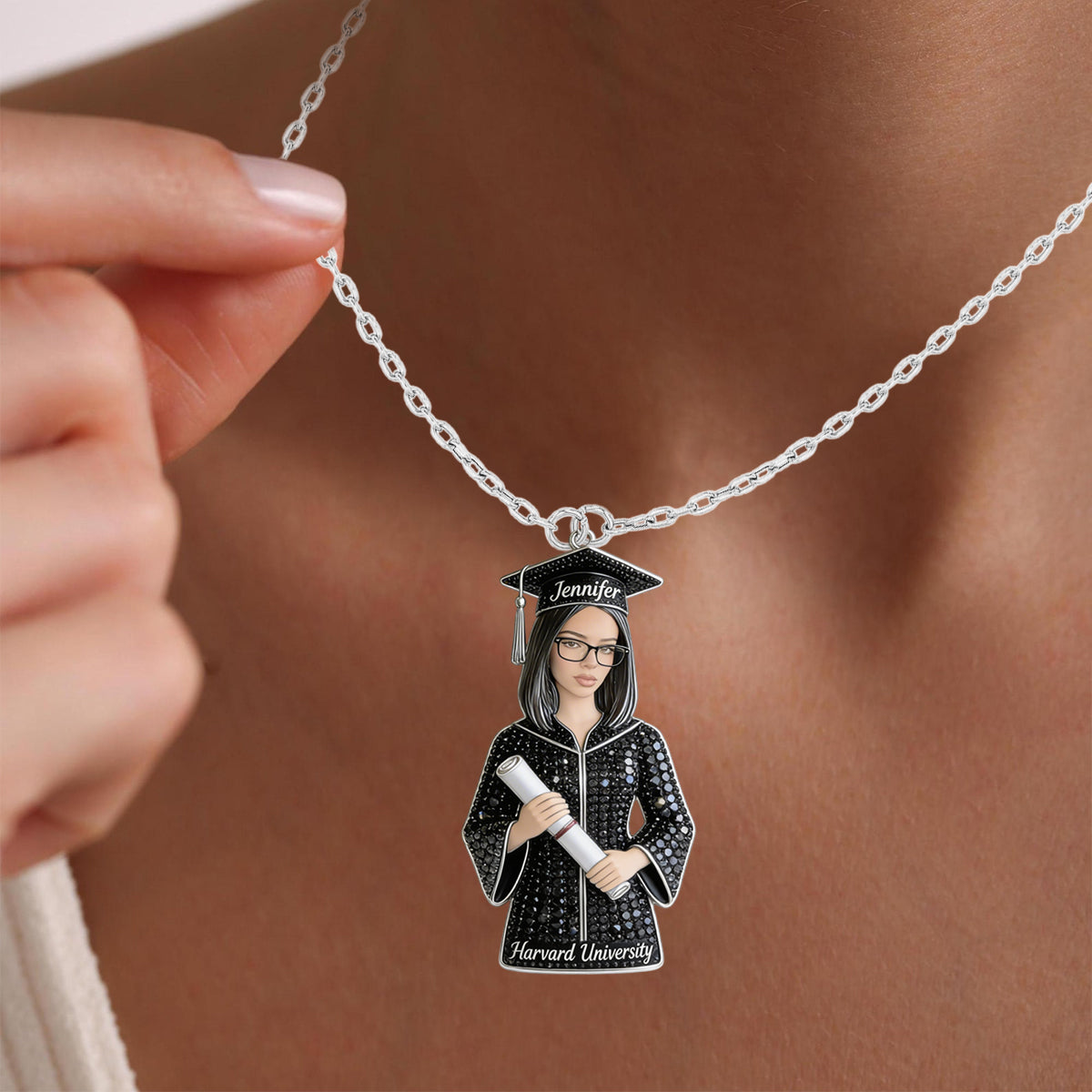 Grad 2026 - Personalized Graduation Shaped Metal Pendant Necklace