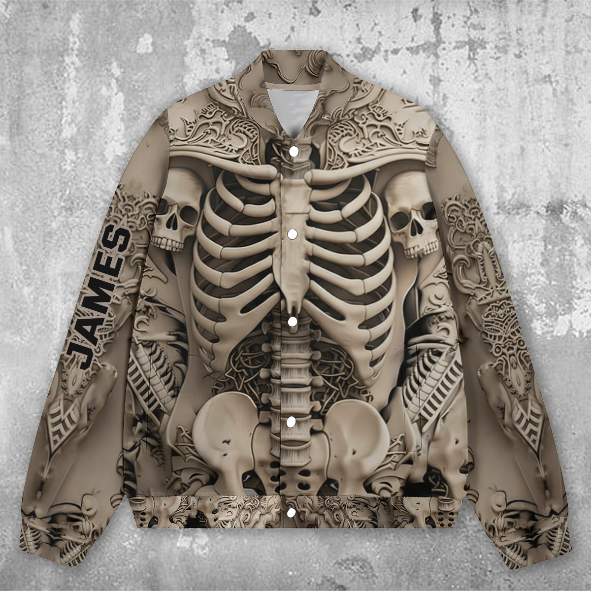 Gruseliger Totenkopf – Personalisierte Totenkopf-Collegejacke