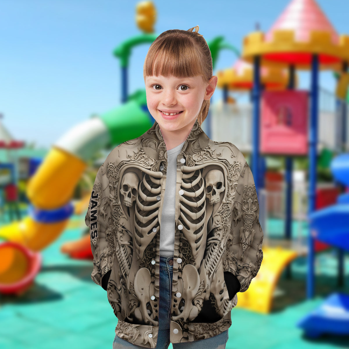 Gruseliger Totenkopf – Personalisierte Totenkopf-Collegejacke