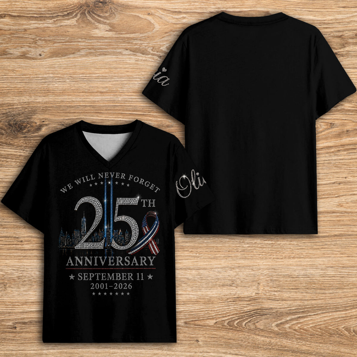 September 11 25th Anniversary Never Forget - Personalized EMT Fully Printed V-Neck T-Shirt