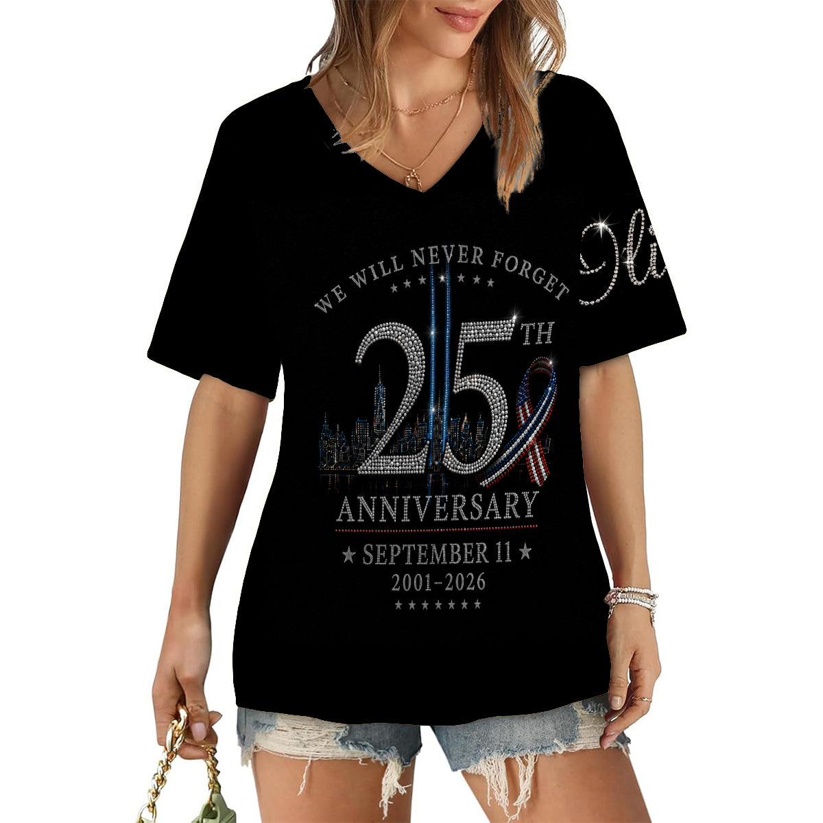 September 11 25th Anniversary Never Forget - Personalized EMT Fully Printed V-Neck T-Shirt