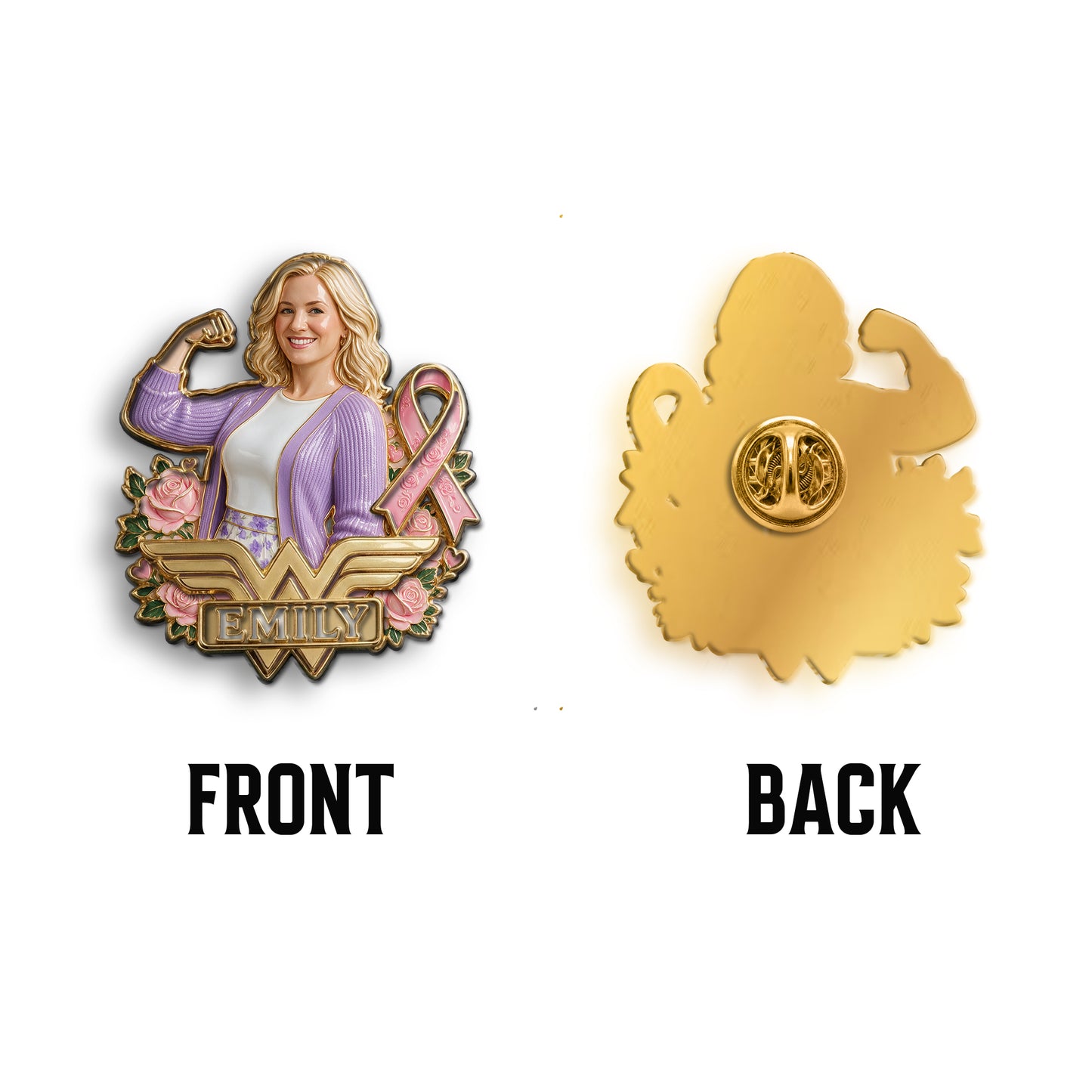 In This Fight, No One Stands Alone - Personalized Breast Cancer Awareness 3D Embossed Enamel Pin