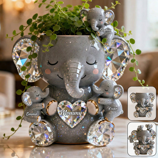 Cute Sparkling Mom - Personalized Elephant Acrylic Pot