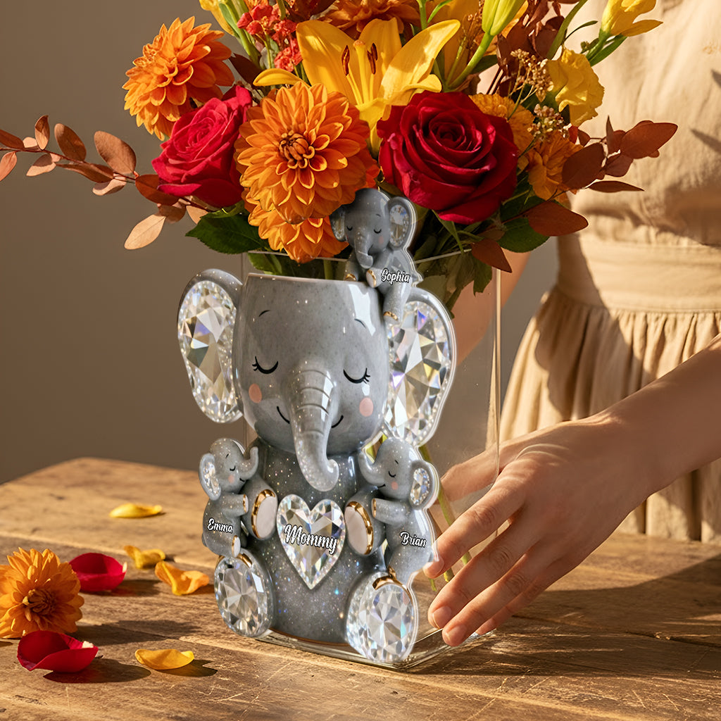 Cute Sparkling Mom - Personalized Elephant Acrylic Pot