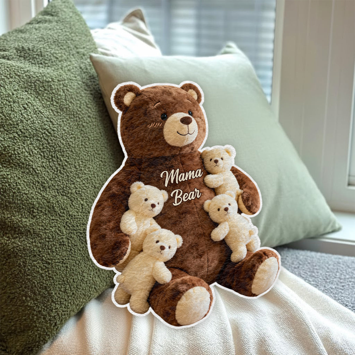 Mama Bear - Personalized Mother Faux Fur Shaped Pillow
