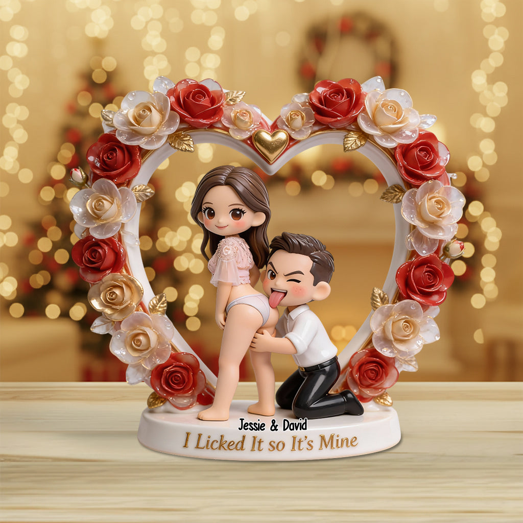 „Es gehört mir“ – personalisierte Acrylplakette in Sonderform für ein pikantes Pärchen