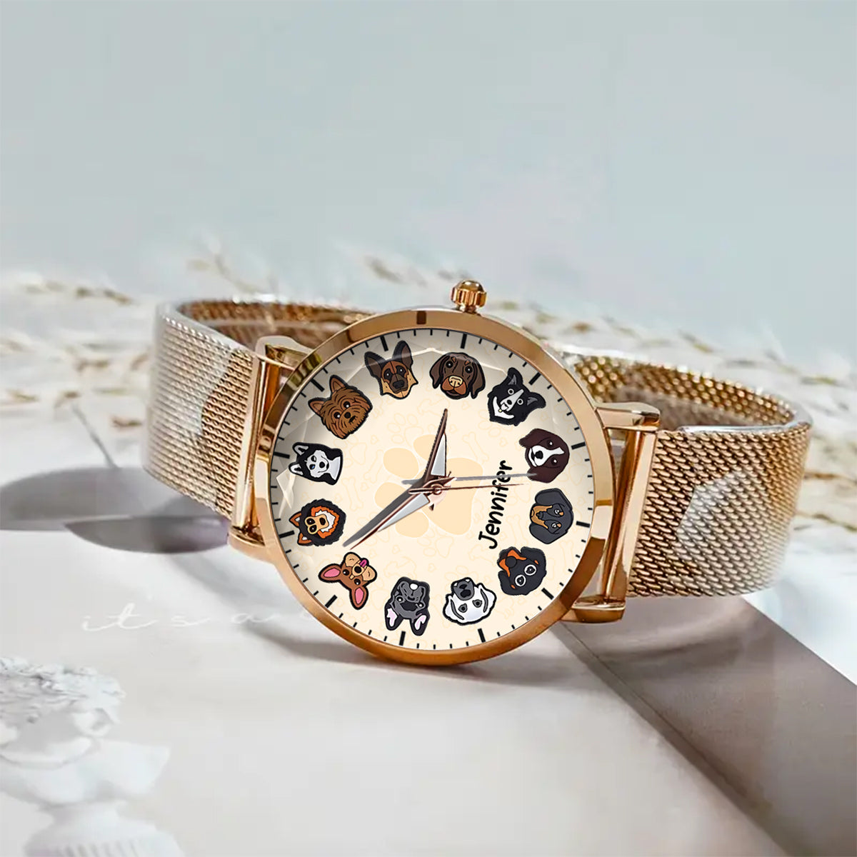 Einfach ein Mädchen, das Hunde liebt – personalisierte Damen-Handuhr mit Hundemotiv 
