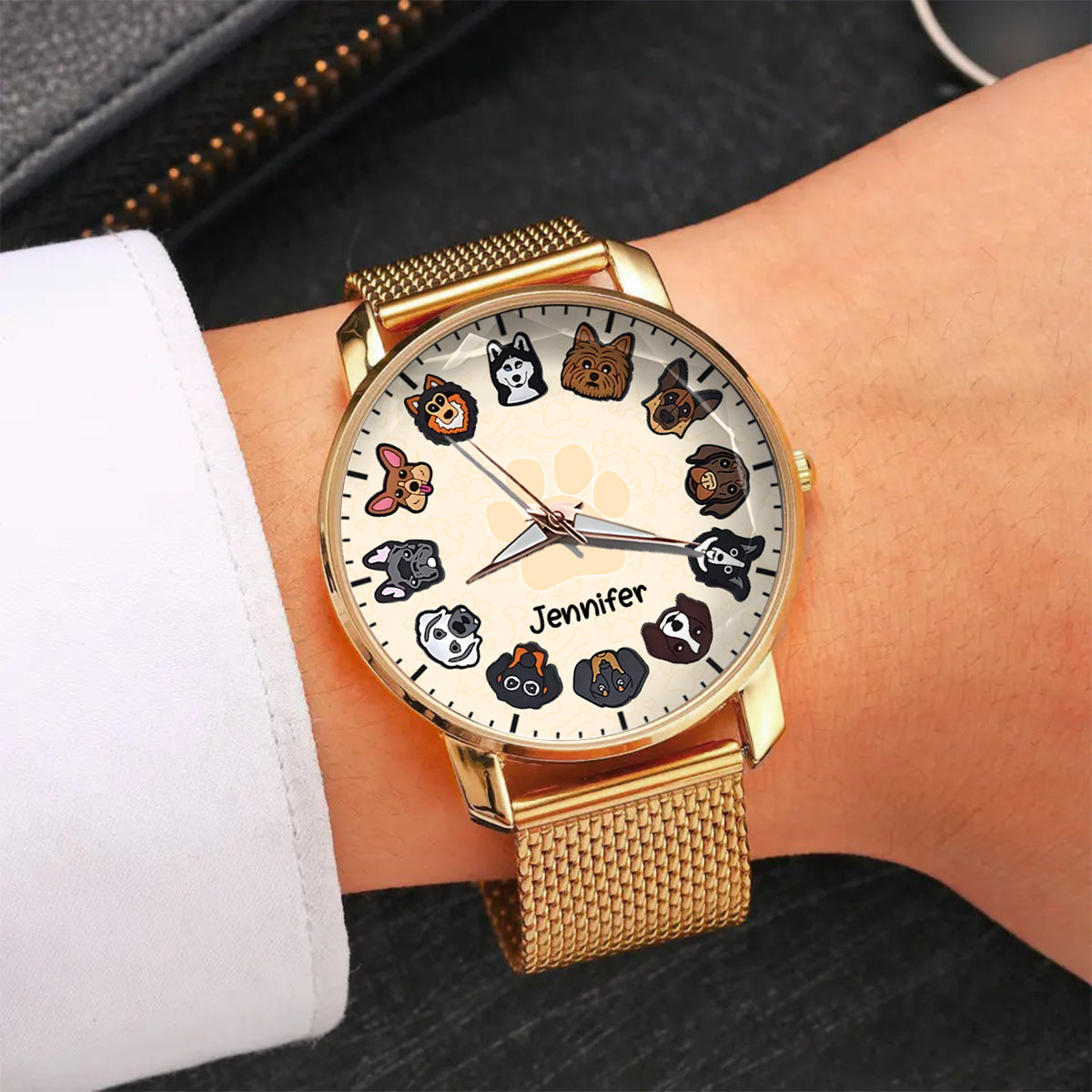 Einfach ein Mädchen, das Hunde liebt – personalisierte Damen-Handuhr mit Hundemotiv 