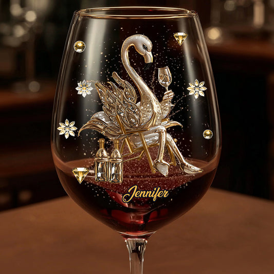 Elegantes Flamingo-Weinglas mit personalisiertem Flamingo und langem Stiel
