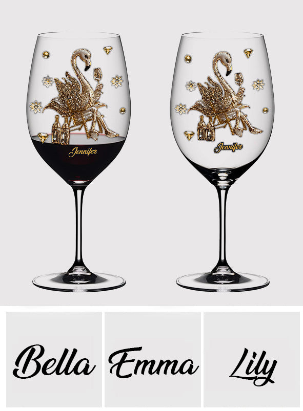 Elegantes Flamingo-Weinglas mit personalisiertem Flamingo und langem Stiel