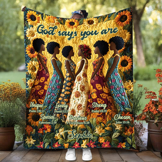 God Says You Are - Personalized African American Blanket