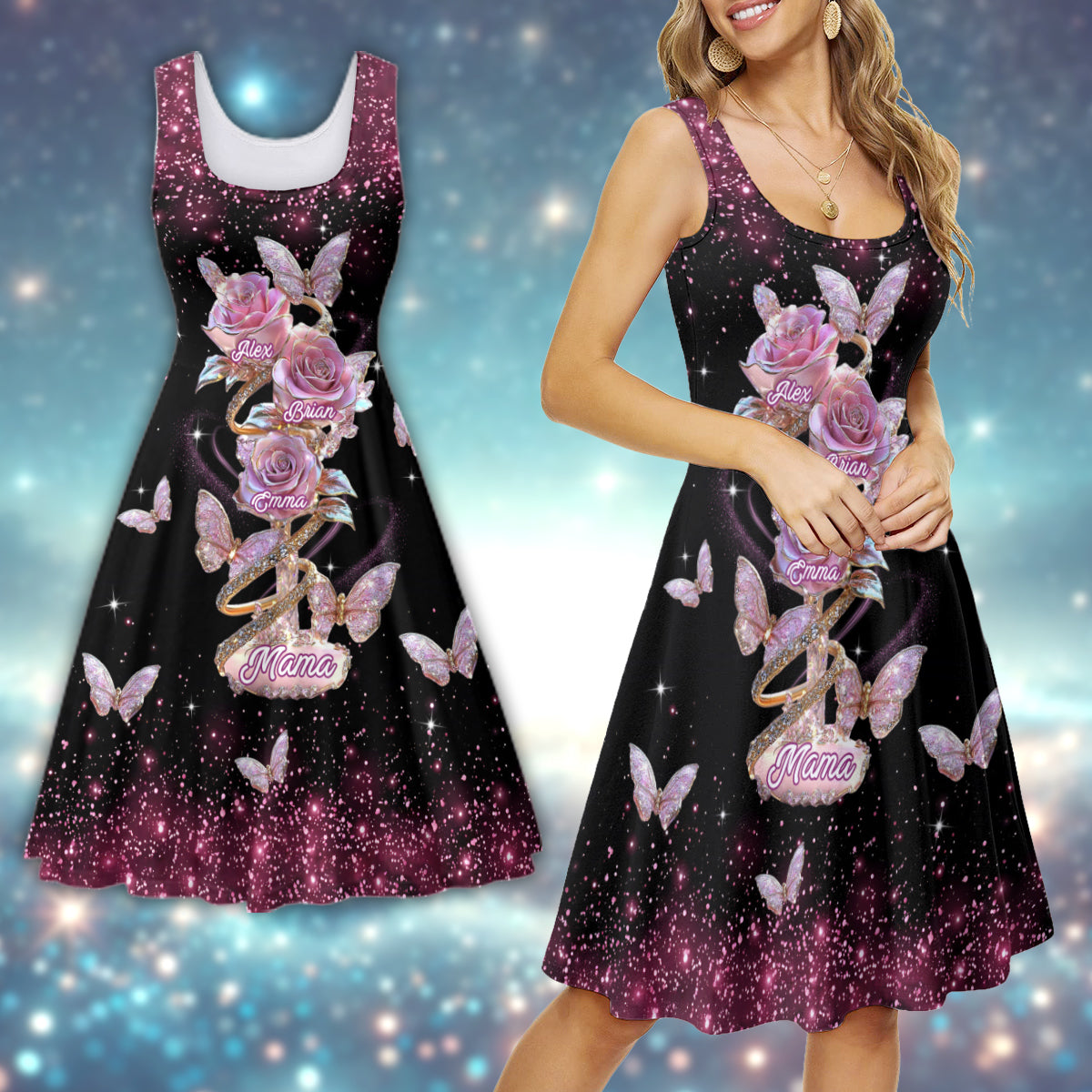 Wunderschönes Rosengeschenk für Mama, Oma,... - Personalisiertes ärmelloses Kleid für die Mutter