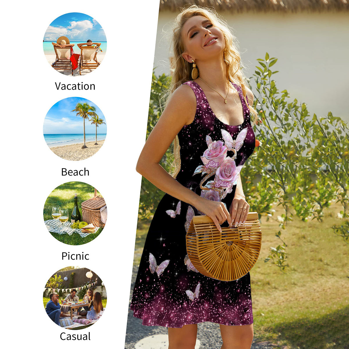 Wunderschönes Rosengeschenk für Mama, Oma,... - Personalisiertes ärmelloses Kleid für die Mutter