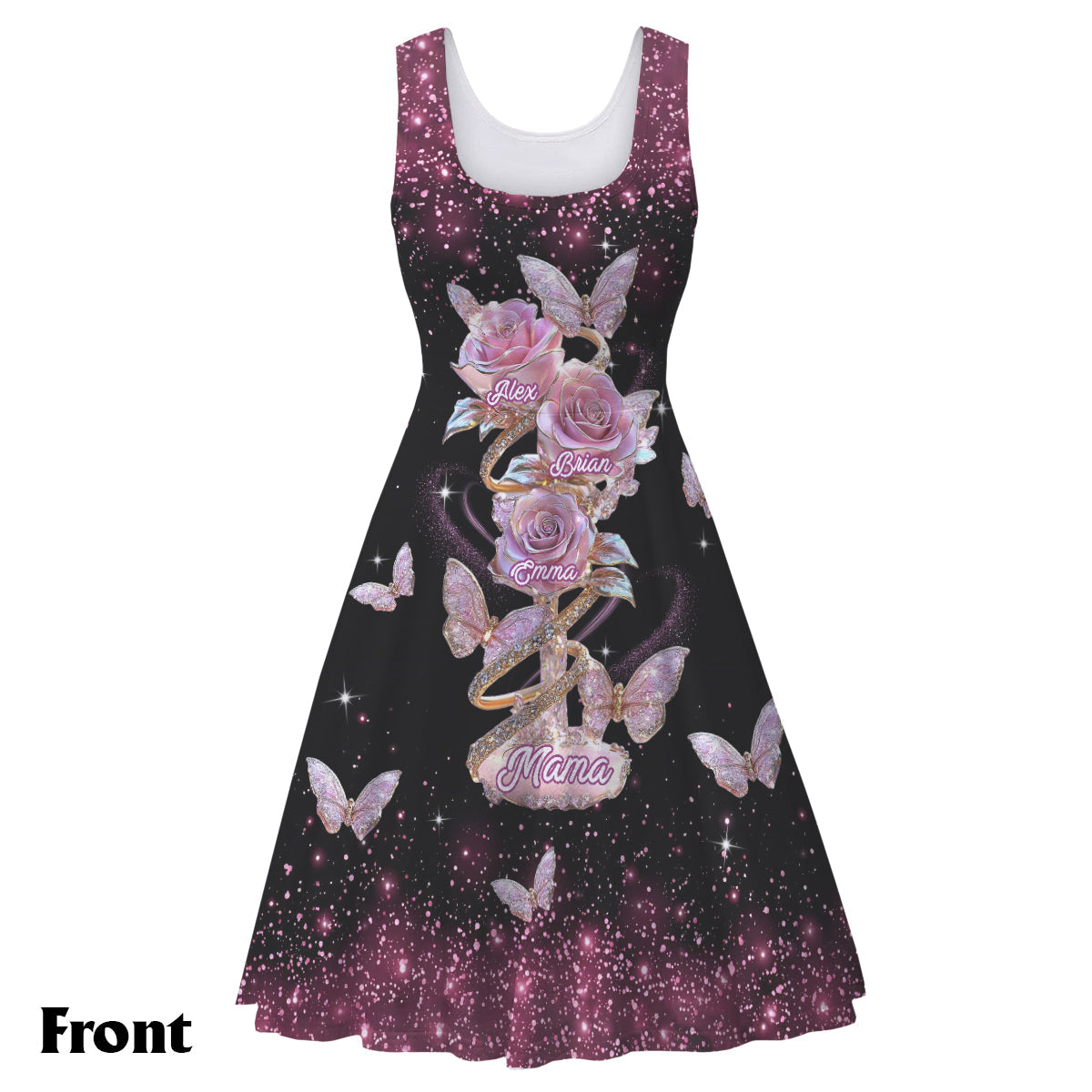 Wunderschönes Rosengeschenk für Mama, Oma,... - Personalisiertes ärmelloses Kleid für die Mutter