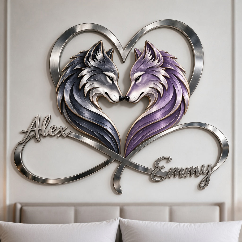 Du & Ich - Personalisierte Wolf 3D Metall-Schild