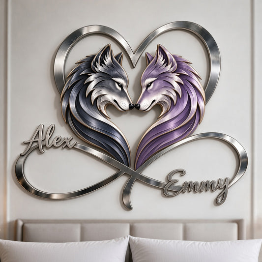 Du & Ich - Personalisierte Wolf 3D Metall-Schild