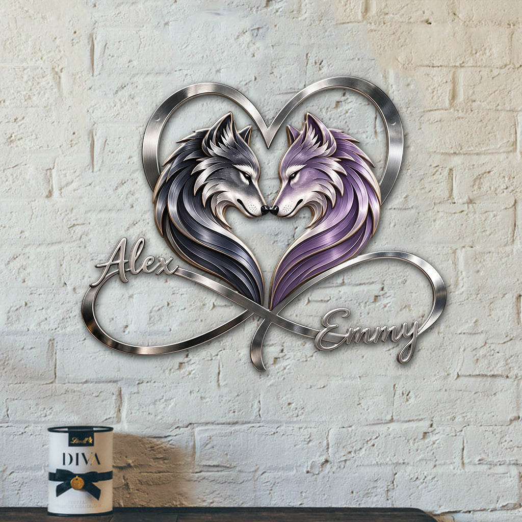 Du & Ich - Personalisierte Wolf 3D Metall-Schild