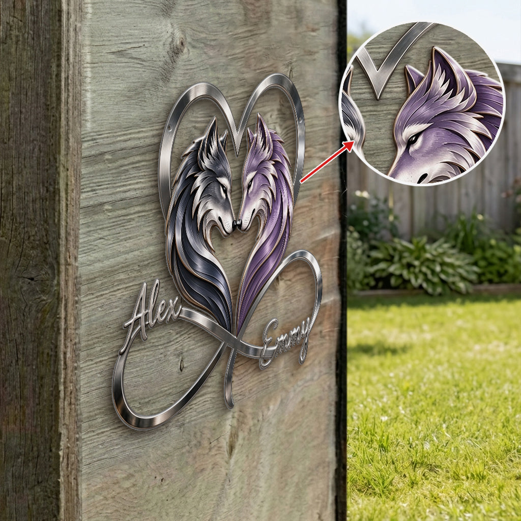 Du & Ich - Personalisierte Wolf 3D Metall-Schild