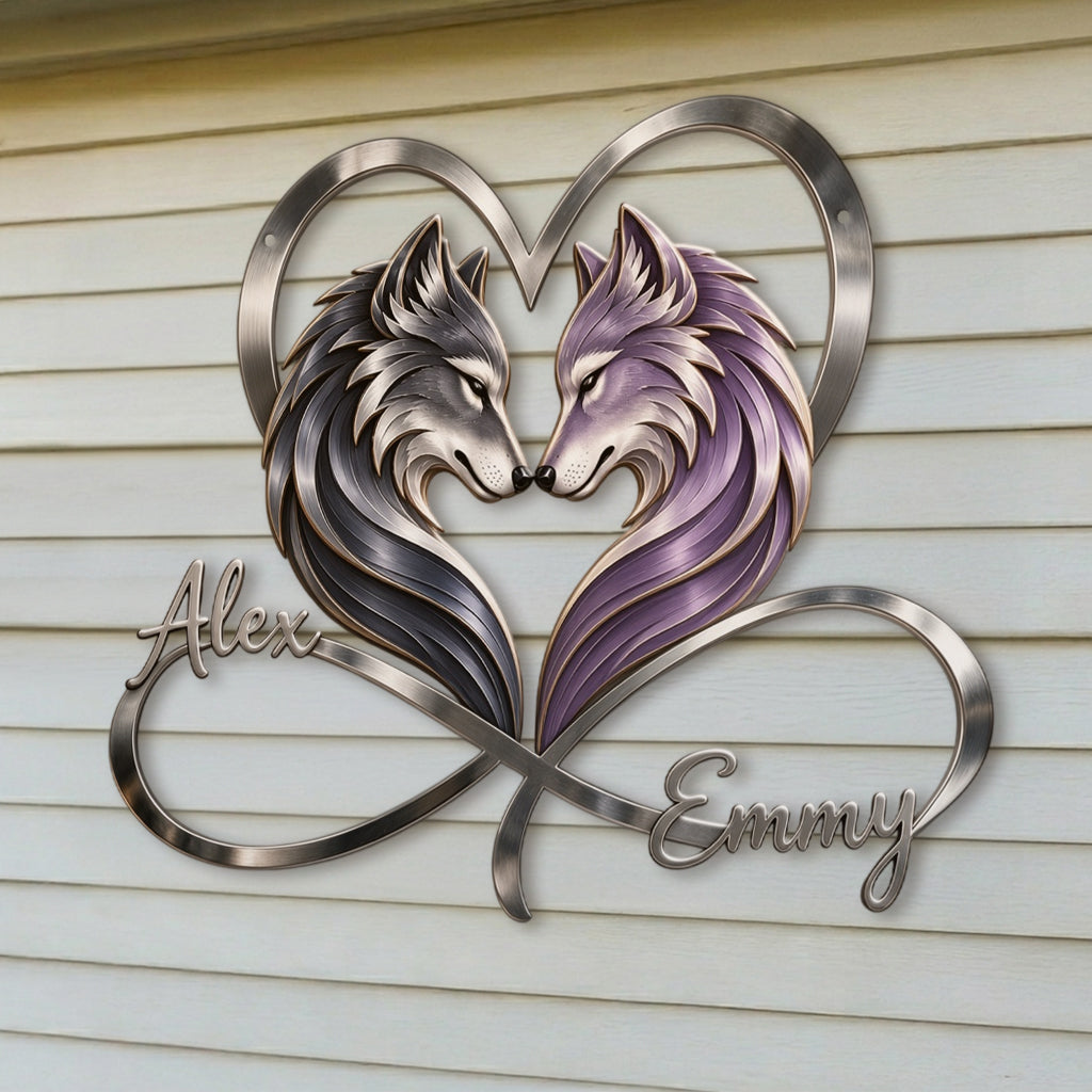 Du & Ich - Personalisierte Wolf 3D Metall-Schild