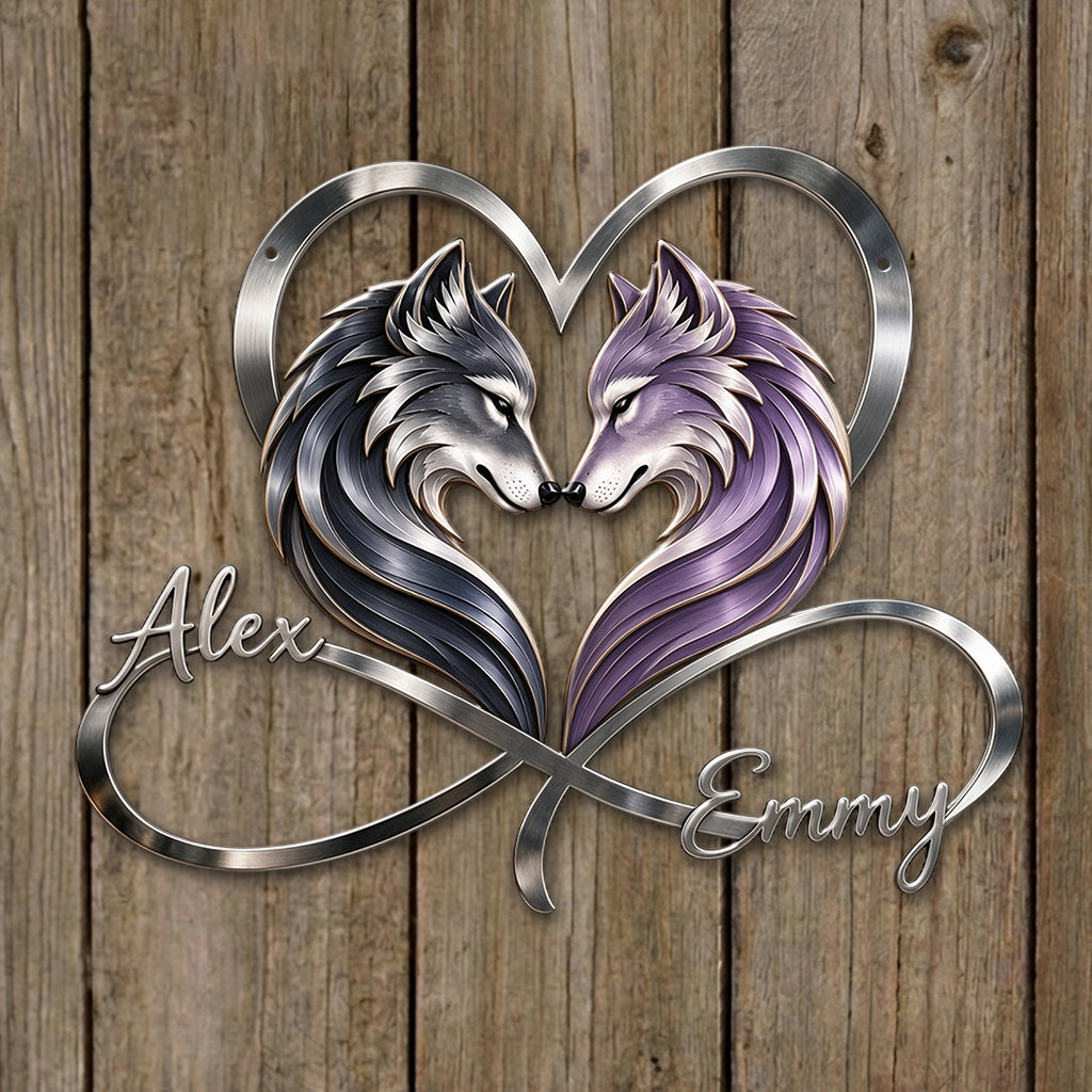 Du & Ich - Personalisierte Wolf 3D Metall-Schild
