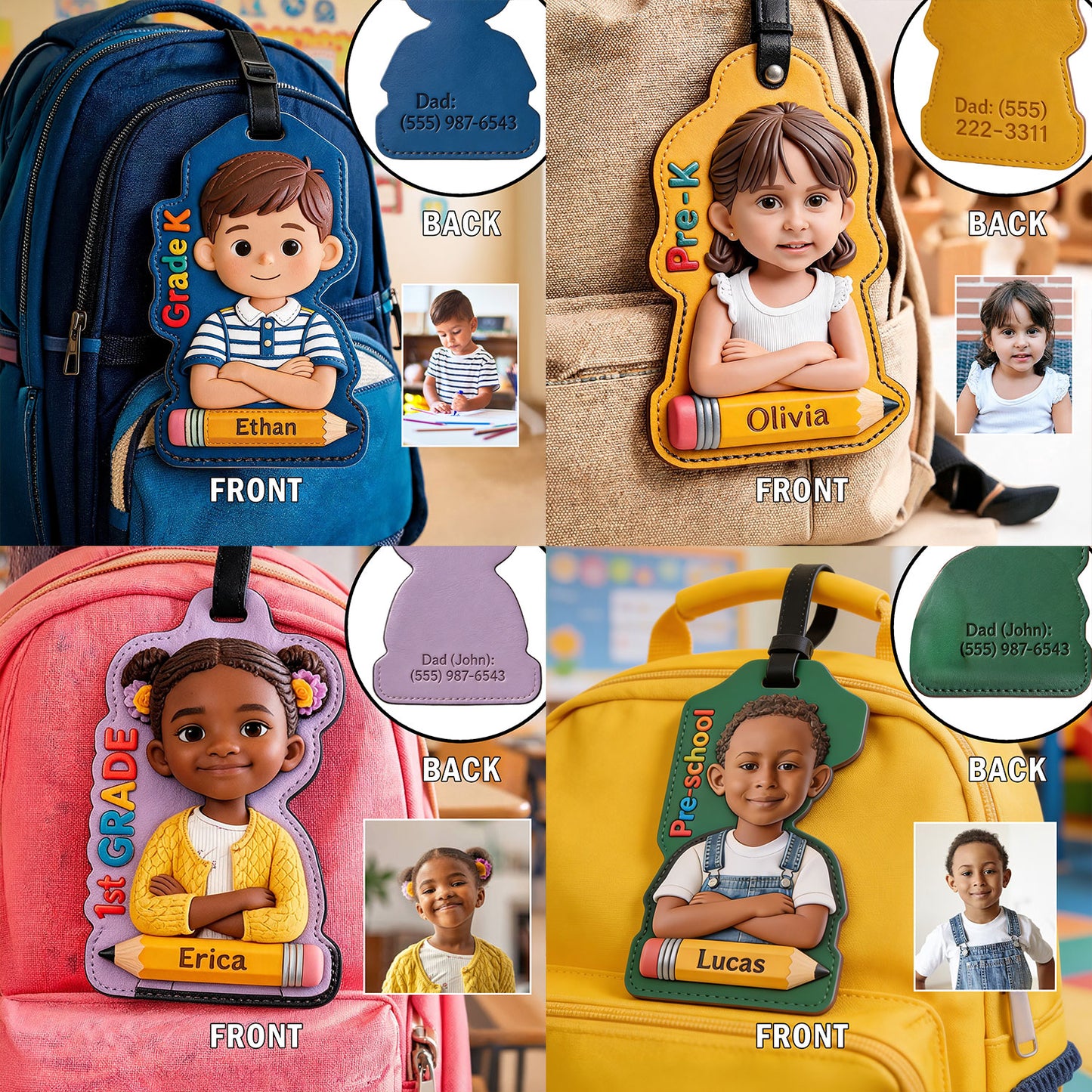 Zurück zur Schule: Individuelles Foto - Personalisierter Kinder-Gepäckanhänger