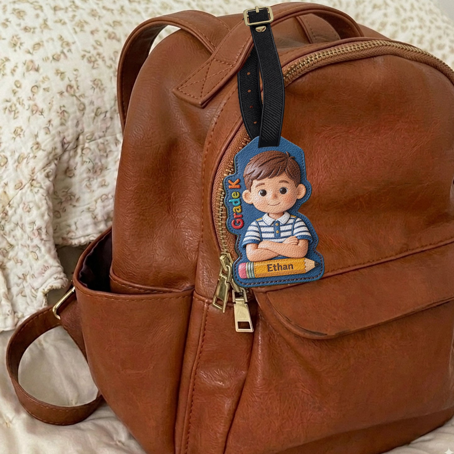 Zurück zur Schule: Individuelles Foto - Personalisierter Kinder-Gepäckanhänger