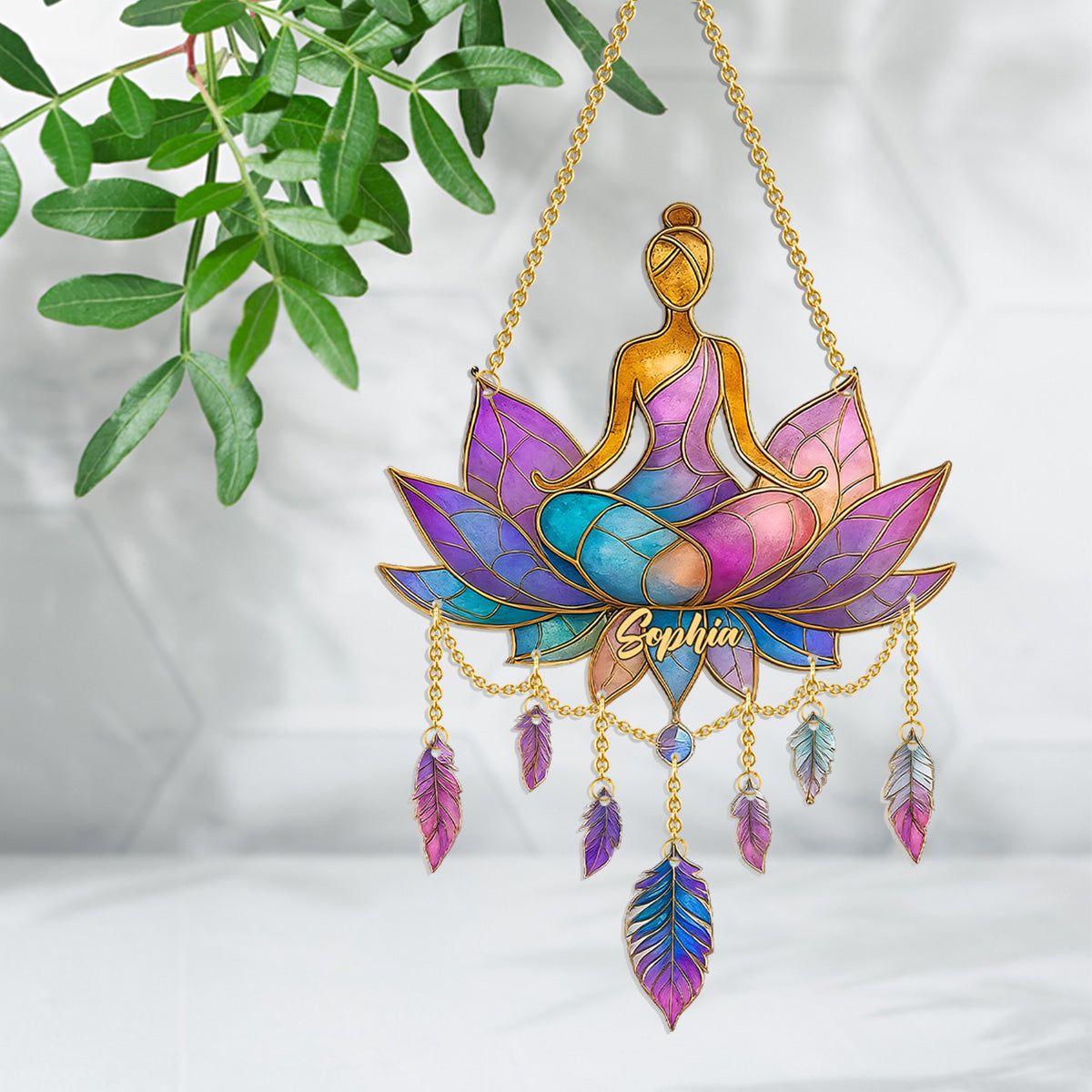 Meditationszeit – Personalisierter Yoga-Fensterhänger mit Anhängern