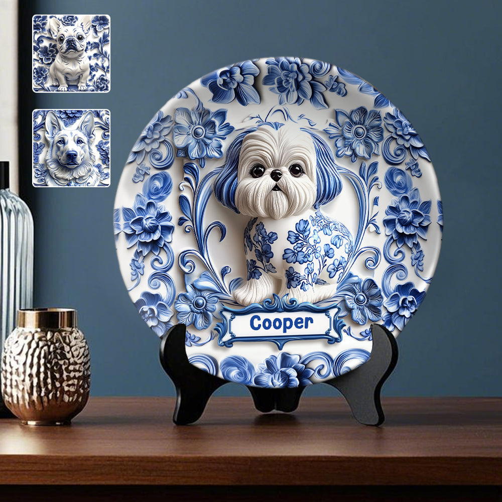 Niedlicher Hund – Personalisierter runder Keramikteller mit Hundemotiv