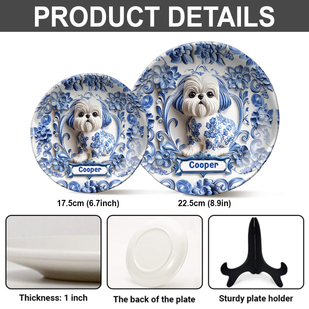 Niedlicher Hund – Personalisierter runder Keramikteller mit Hundemotiv