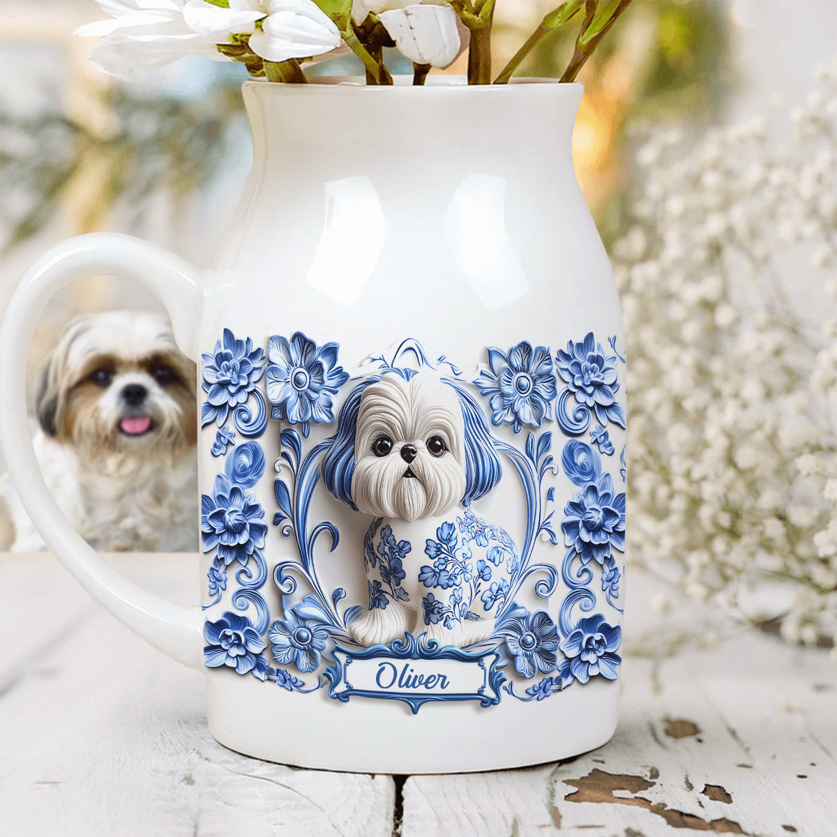 Niedlicher Shih Tzu - Personalisierte Keramikvase mit Hundemotiv