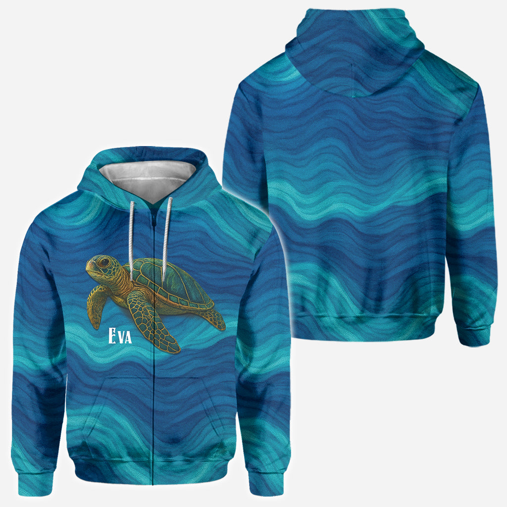 Schildkröte und Welle – Personalisiertes T-Shirt mit Schildkrötenmuster