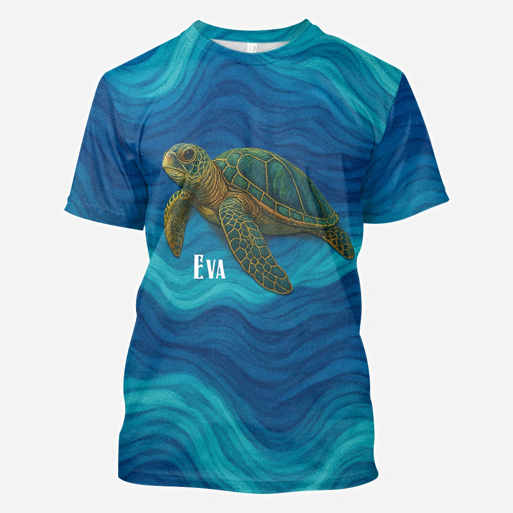 Schildkröte und Welle – Personalisiertes T-Shirt mit Schildkrötenmuster