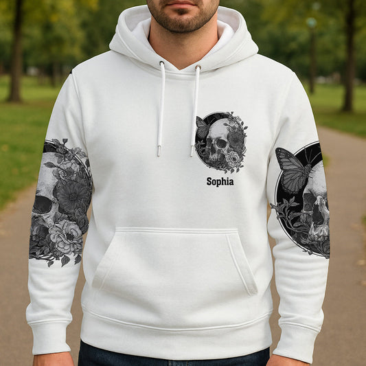 Weißer Totenkopf – Personalisiertes Shirt mit Totenkopf-Allover-Print