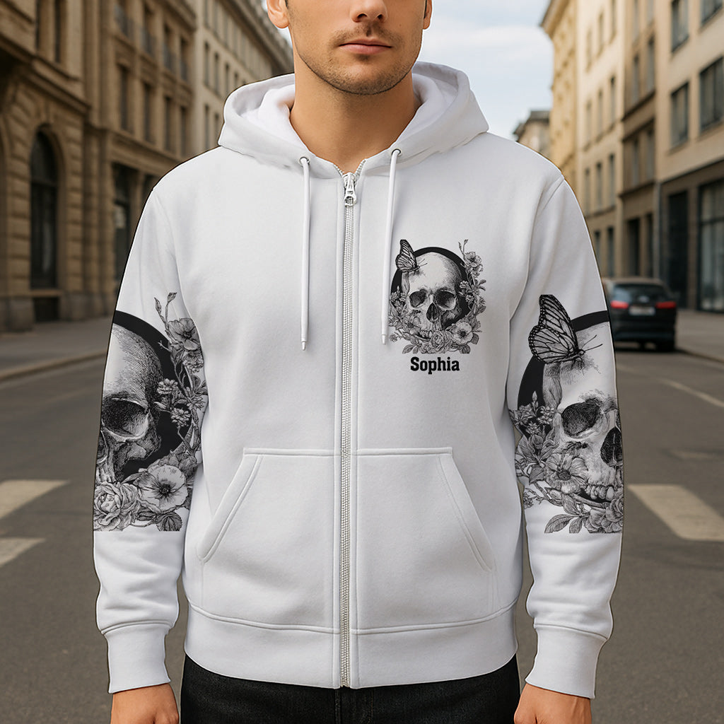 Weißer Totenkopf – Personalisiertes Shirt mit Totenkopf-Allover-Print