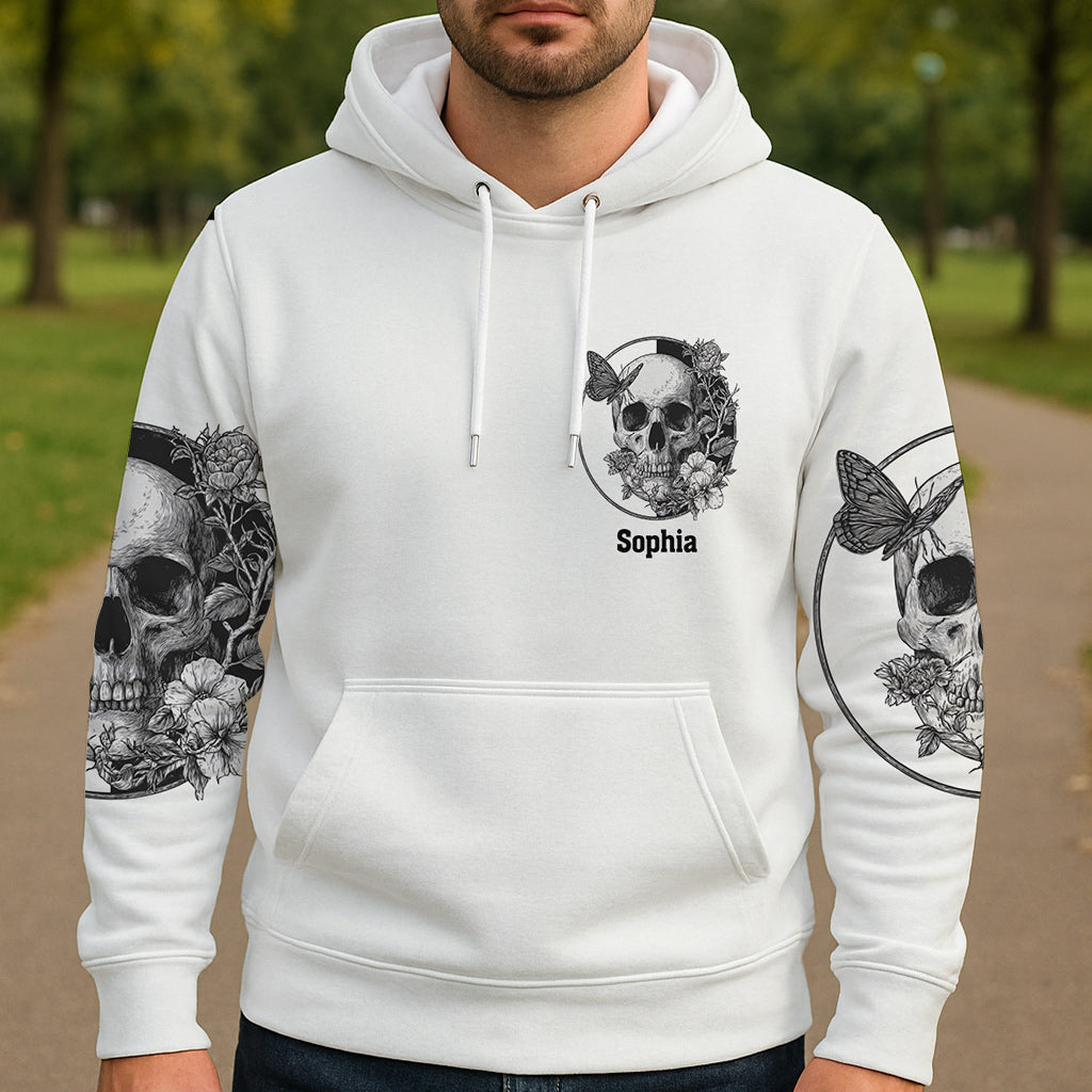 Weißer Totenkopf – Personalisiertes Shirt mit Totenkopf-Allover-Print