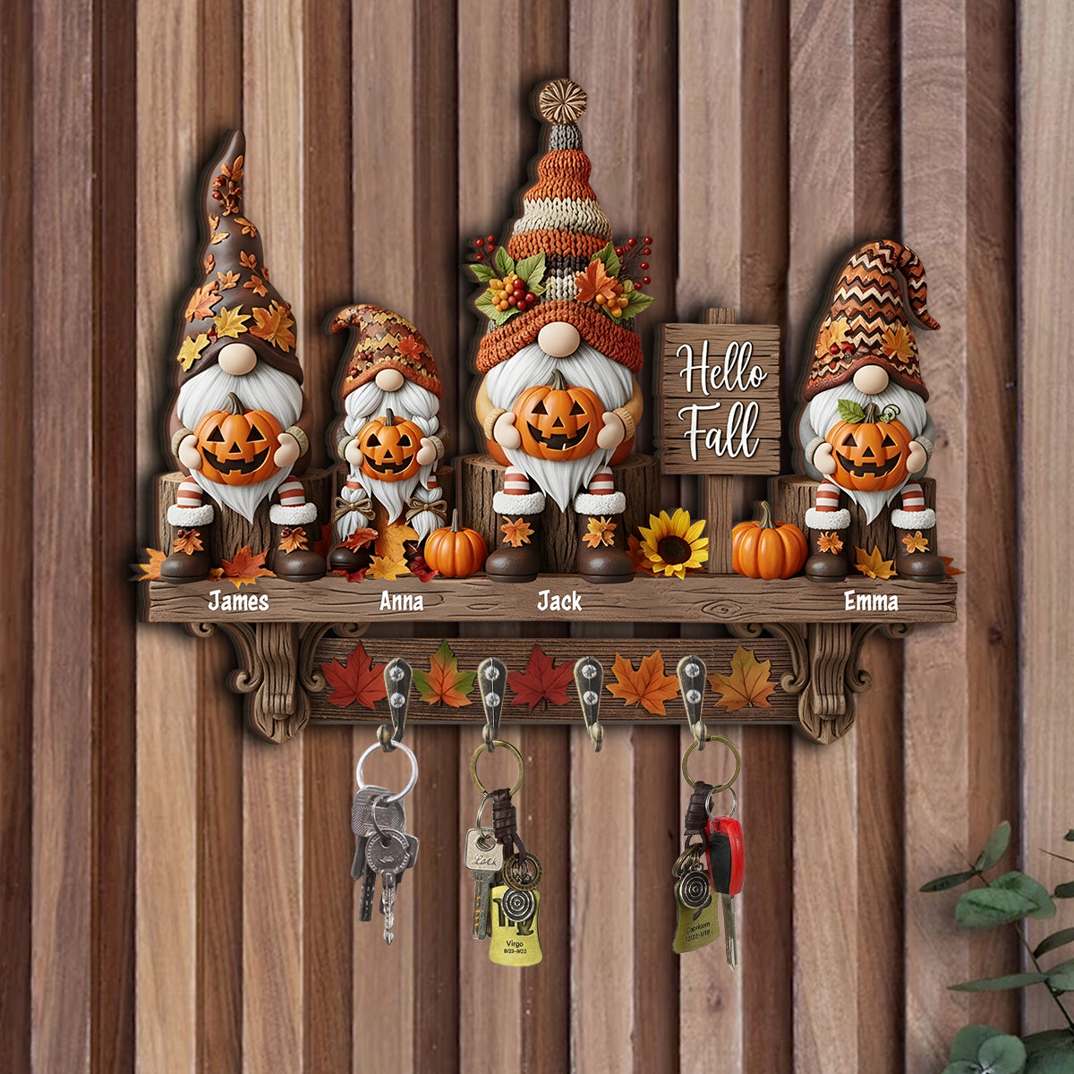 Hallo Herbst – Personalisierter, individuell geformter Schlüsselhalter für die ganze Familie