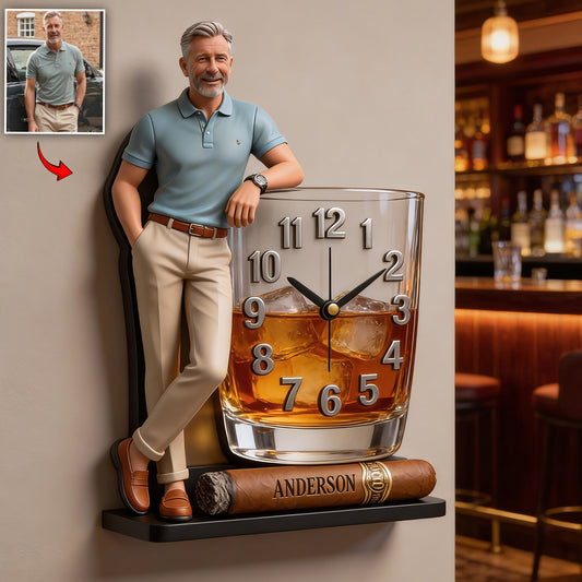 Custom Any Photo Whiskey & Cigar - Personalized Whisky Acrylic Wall Clock